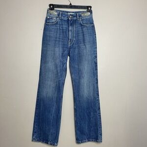 Paco Rabanne Women's Sz‎ 28 Signature Blue Jeans With 1969 Metal Discs Wide Leg